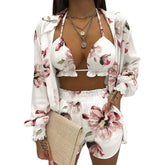 Multicolor Three-Piece Suit Long-Sleeved Top Spring Shorts